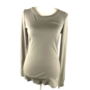 BKE Women's Shirt Size Medium Olive Green Stripe Undershirt Waffle Texture